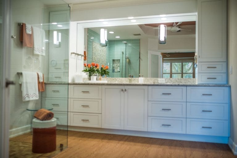 Elegant bathroom with custom bathroom cabinets.